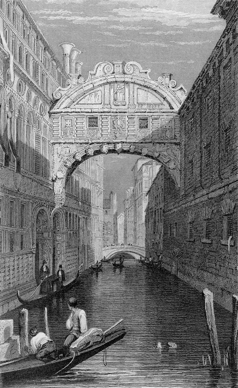 Le Pont des Soupirs, Venise, gravé par Robert Wallis, 1829 - Samuel Prout