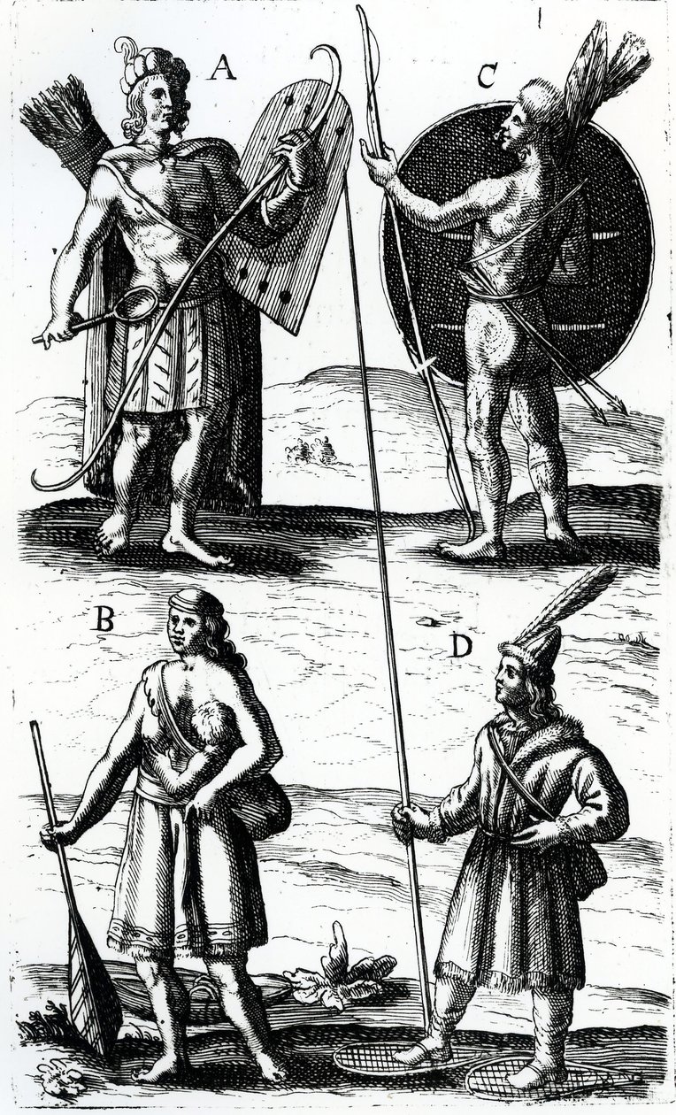 Illustrations de la tenue algonquine, gravure des Voyages de Sieur de Champlain par Samuel de Champlain (ca 1574-1635), 17ème siècle - Samuel de Champlain