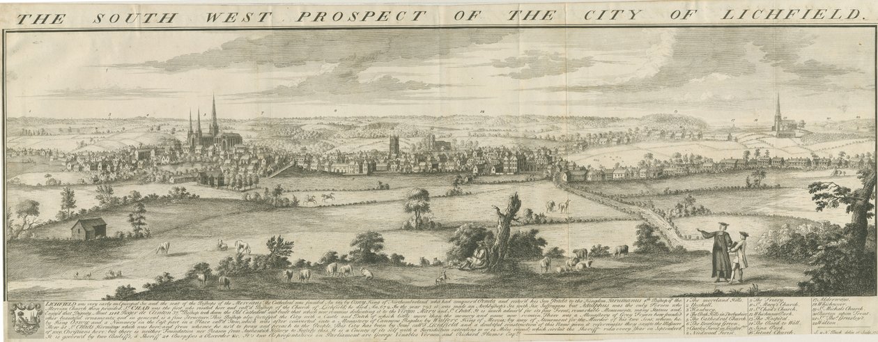Lichfield - Vue du sud-ouest : gravure - Samuel Buck