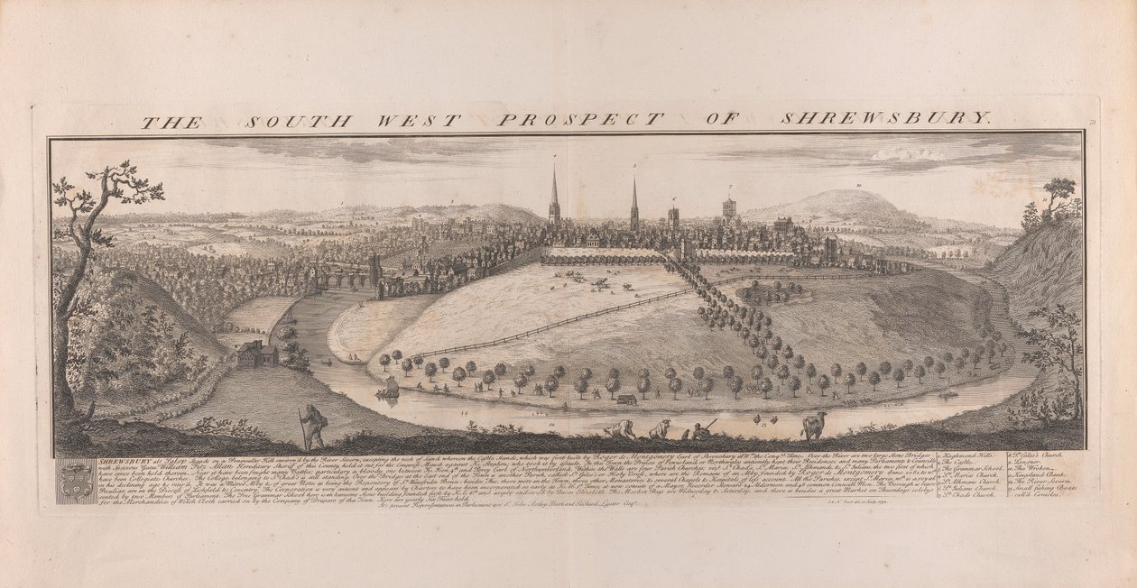 Vue sud-ouest de Shrewsbury, Shropshire - Samuel Buck