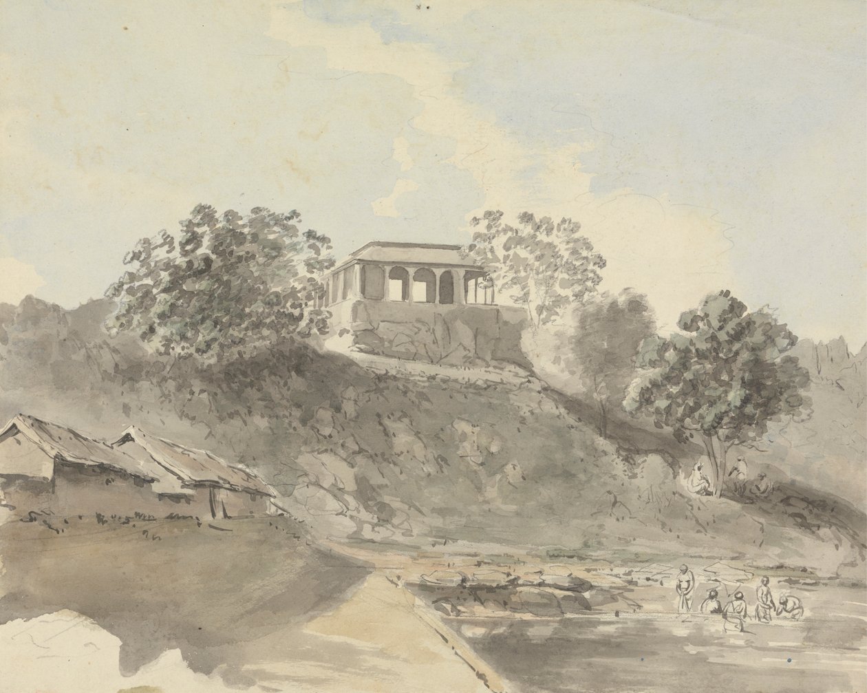 Scène de rivière avec bâtiments - Samuel Davis