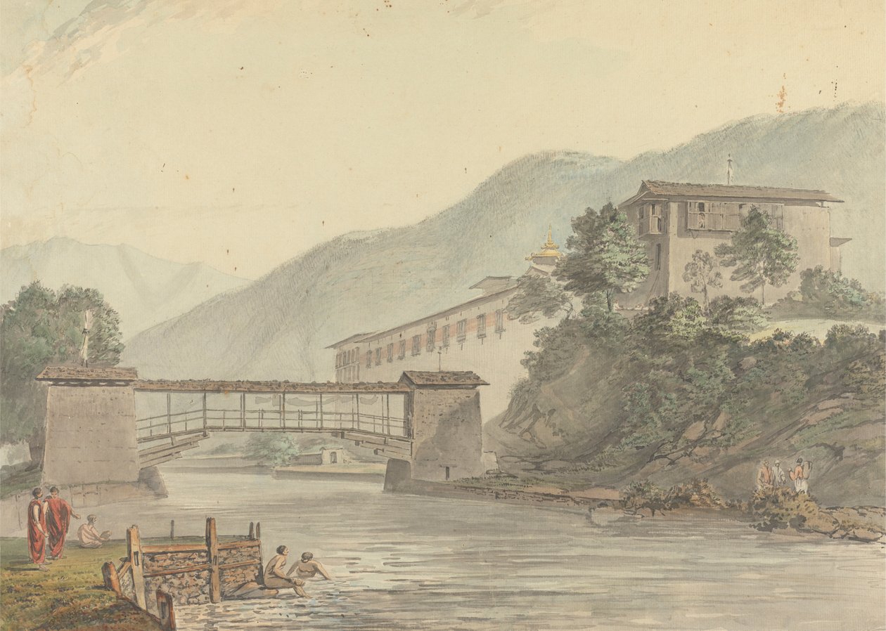 Vue de Tashichoedzong, Bhoutan et pont de pied - Samuel Davis