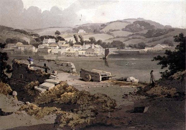 Paysage, avec rivière et village - Samuel Prout