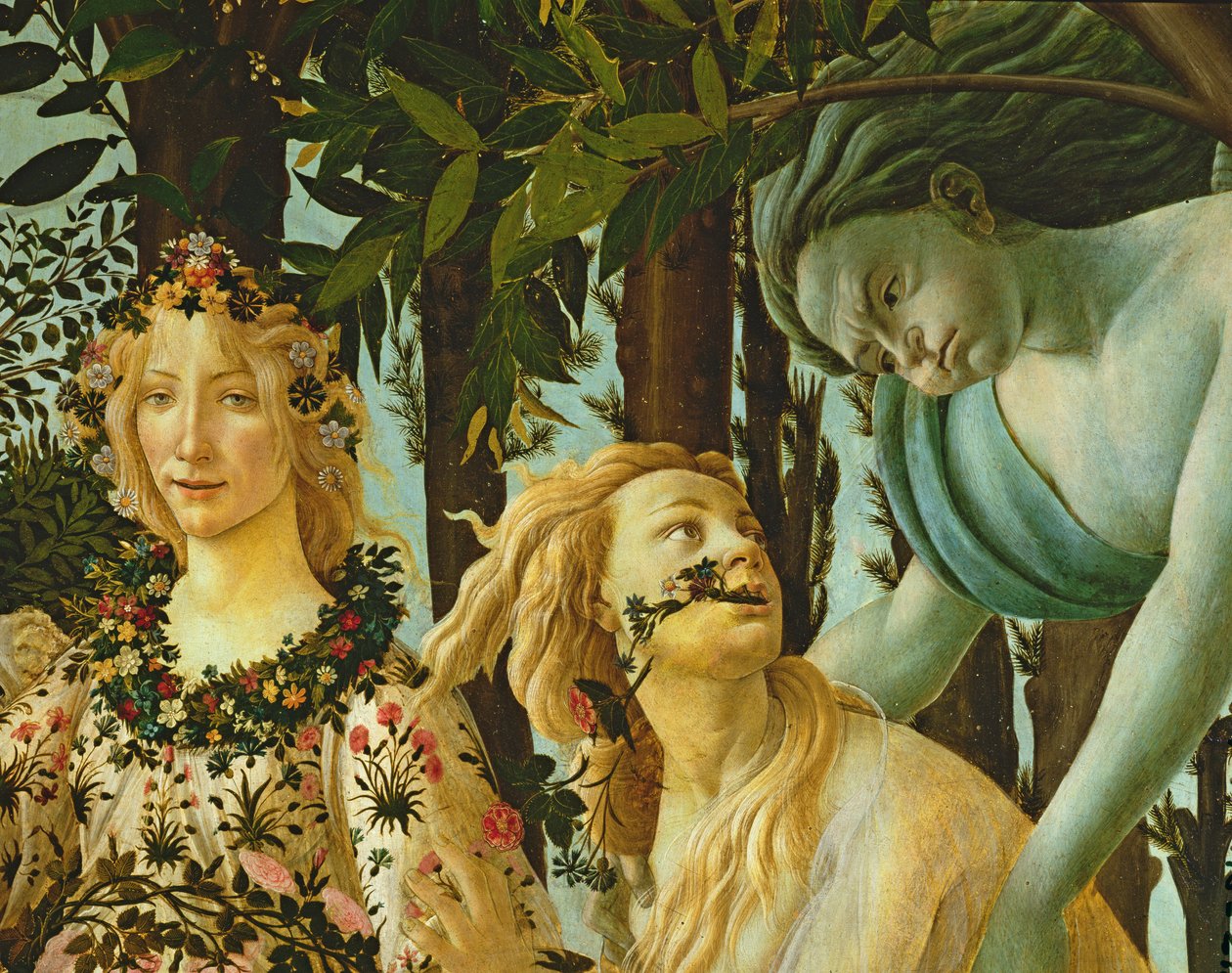 Primavera, détail de Flora et Zéphyr, vers 1478 (détail) - Sandro Botticelli