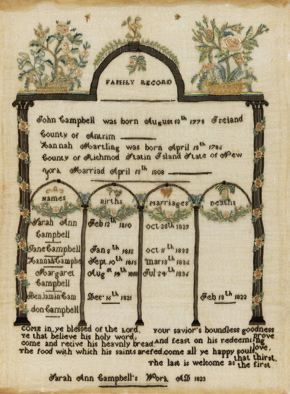 Échantillon de Registre Familial - Sarah Ann Campbell
