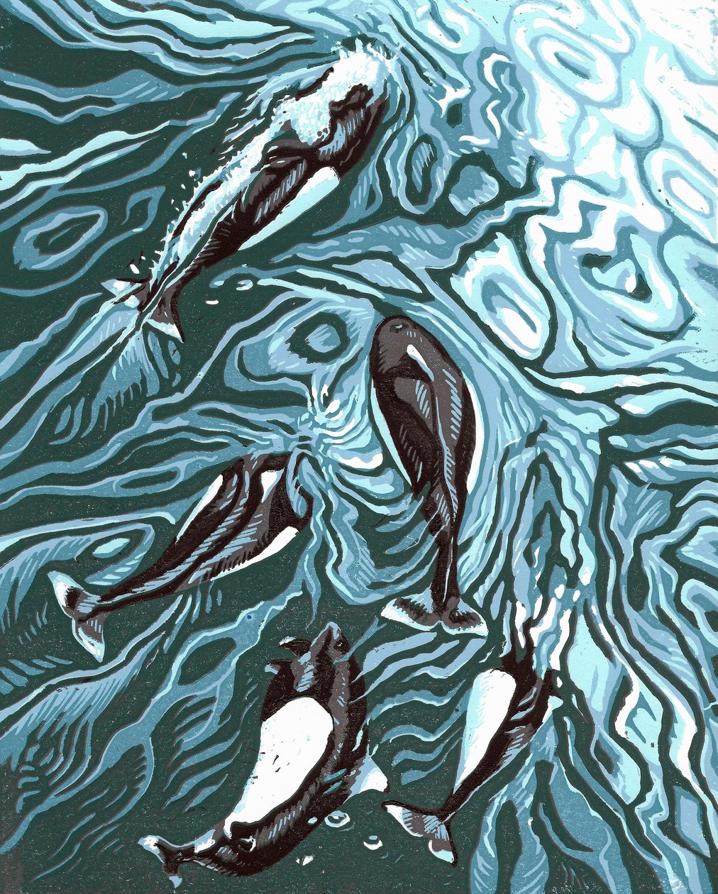 Wake Riders, 2016 (Linocut) - Sarah Drummond