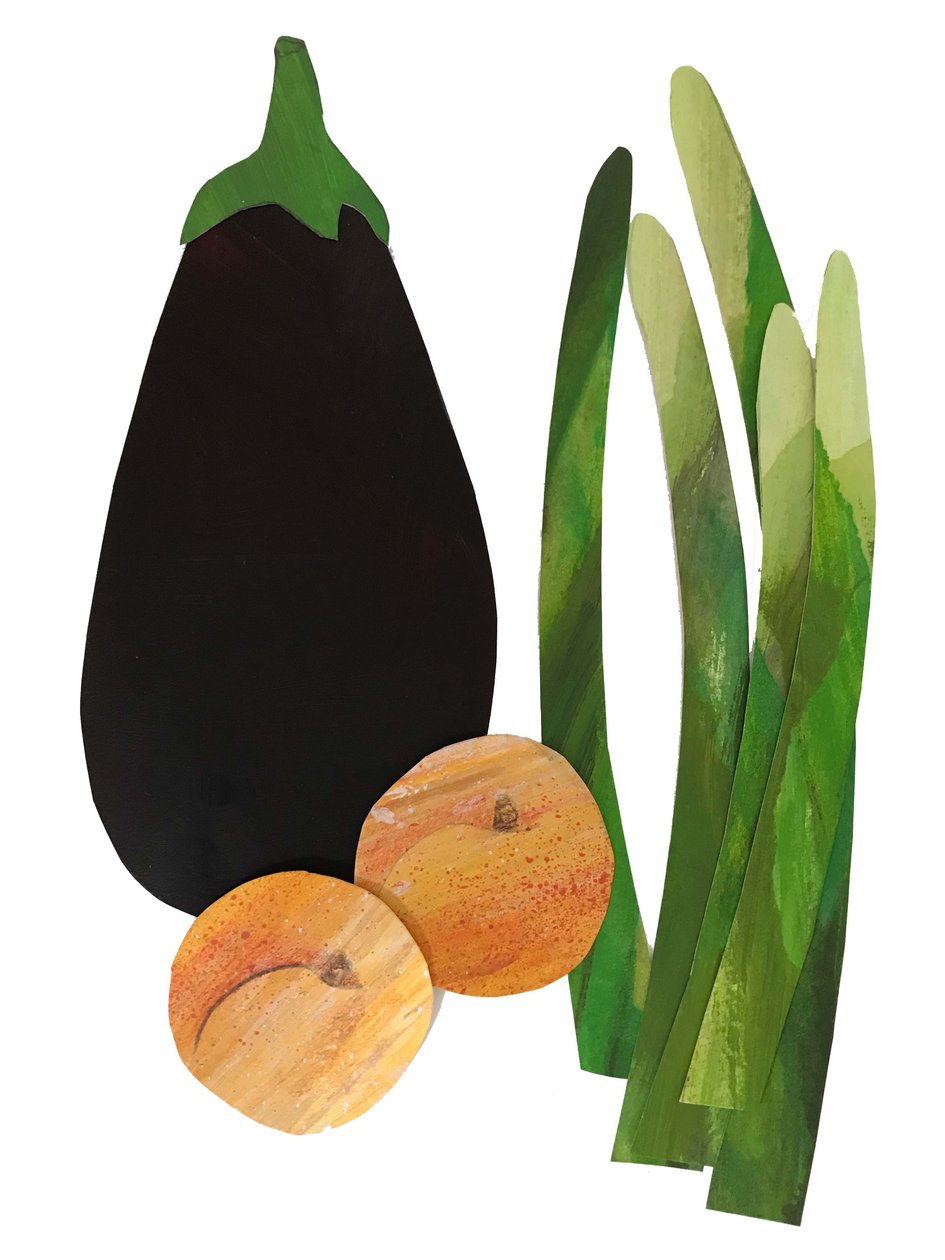 Asperges, abricots, aubergine, 2019 - Sarah Thompson Engels