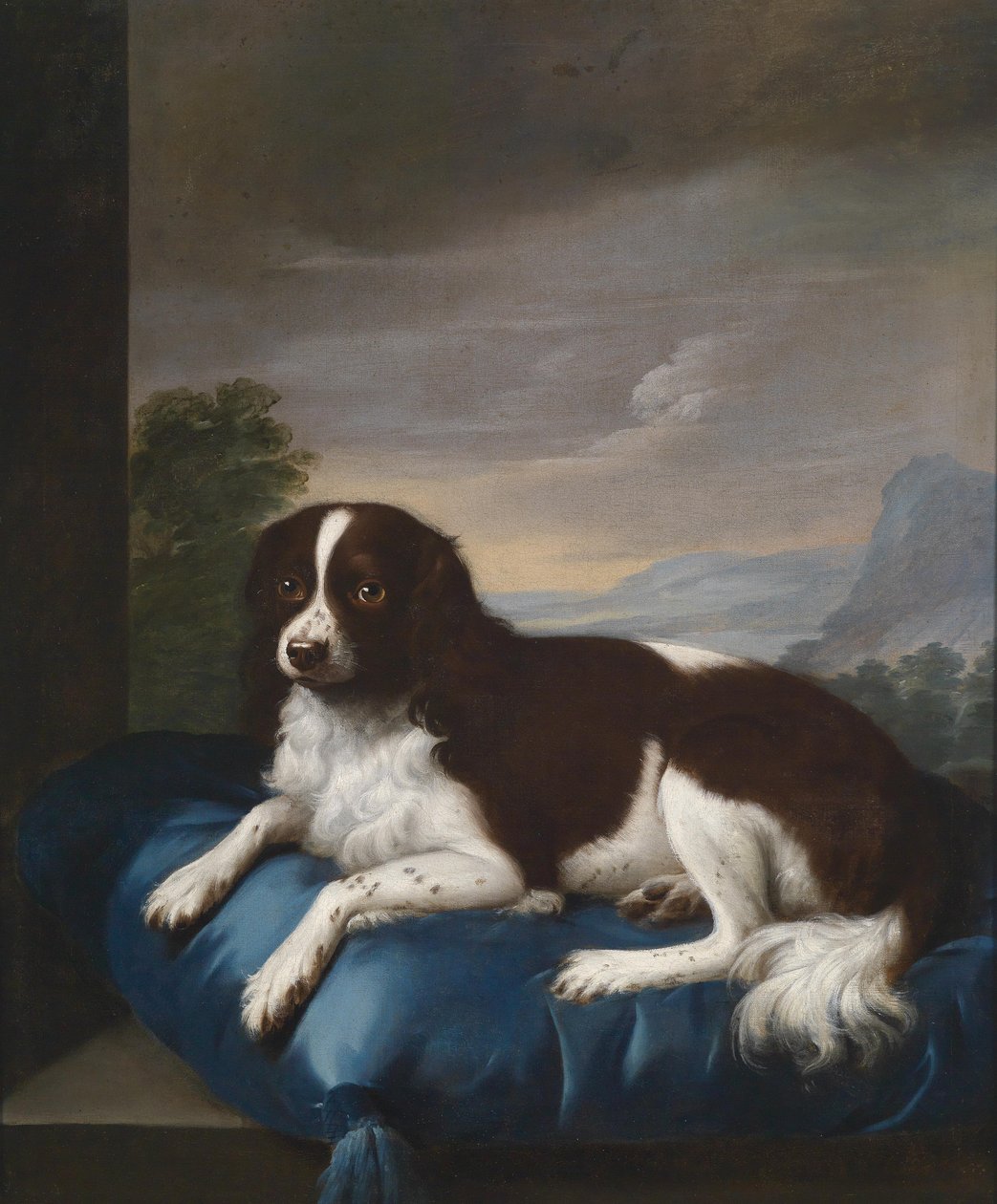 Un Springer Spaniel anglais sur un coussin - Sawrey Gilpin