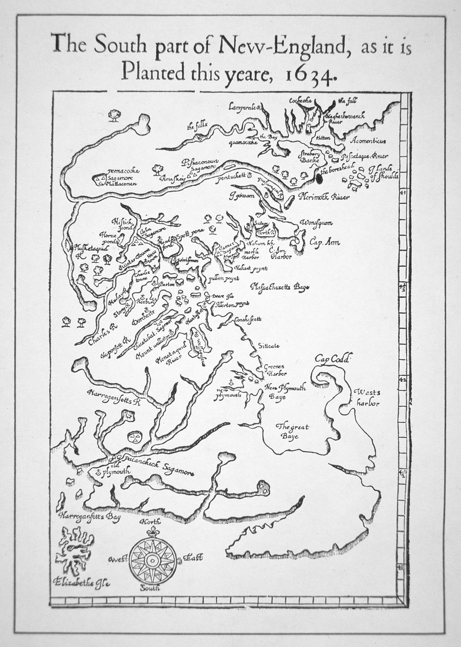 Carte incluant la baie du Massachusetts - School American
