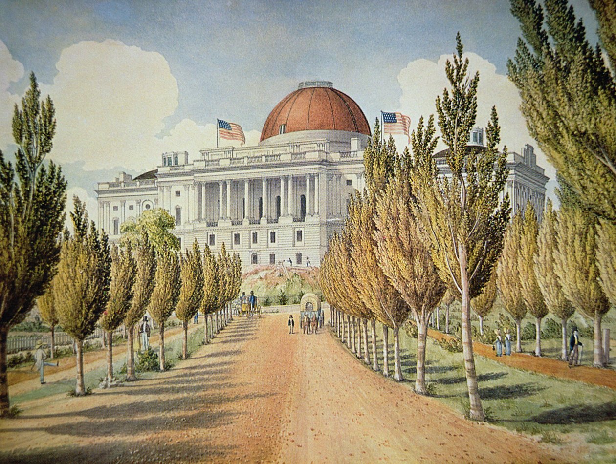 Vue du Capitole (lithographie en couleur) - School American