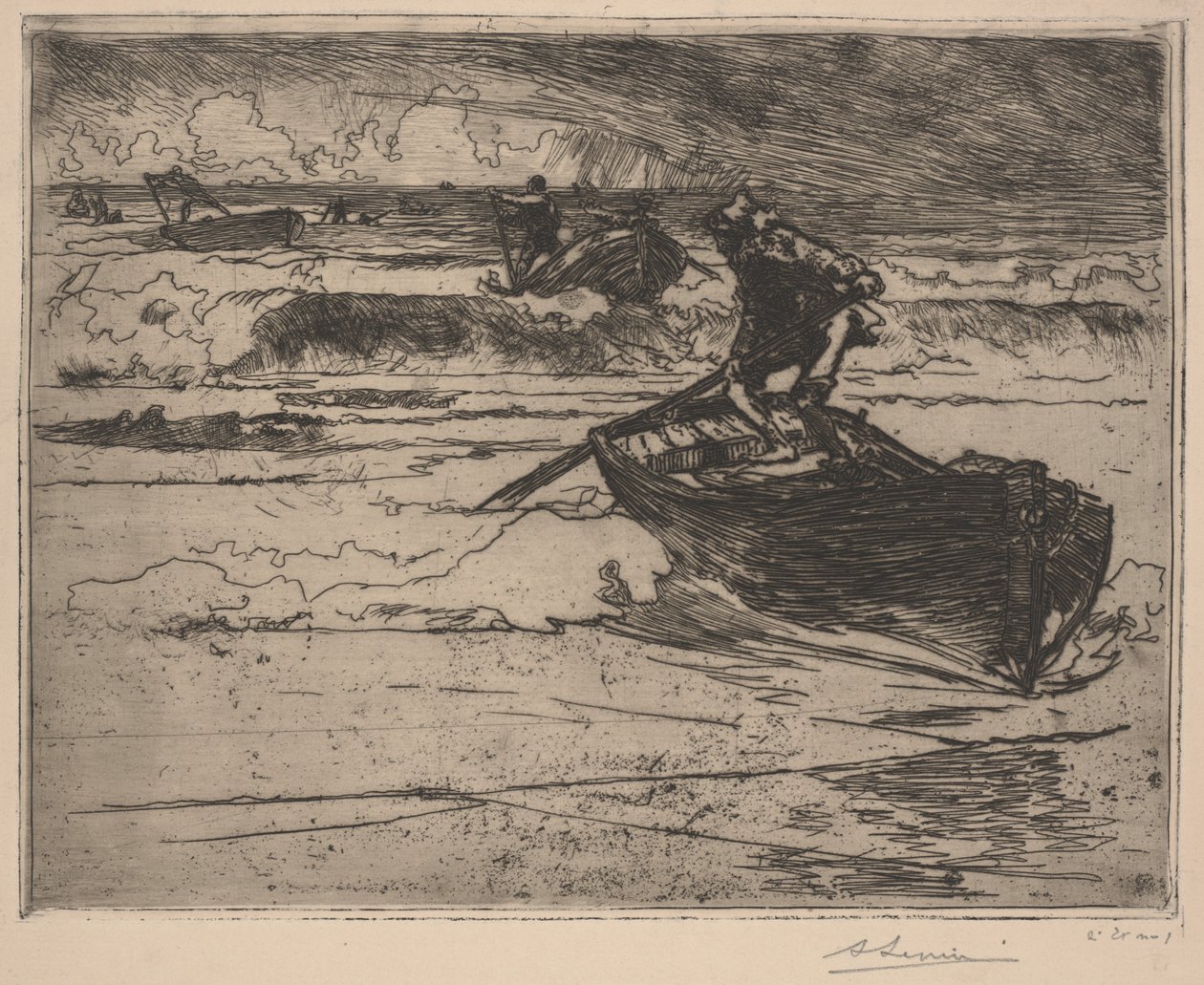 Pêcheurs fuyant la tempête - School French