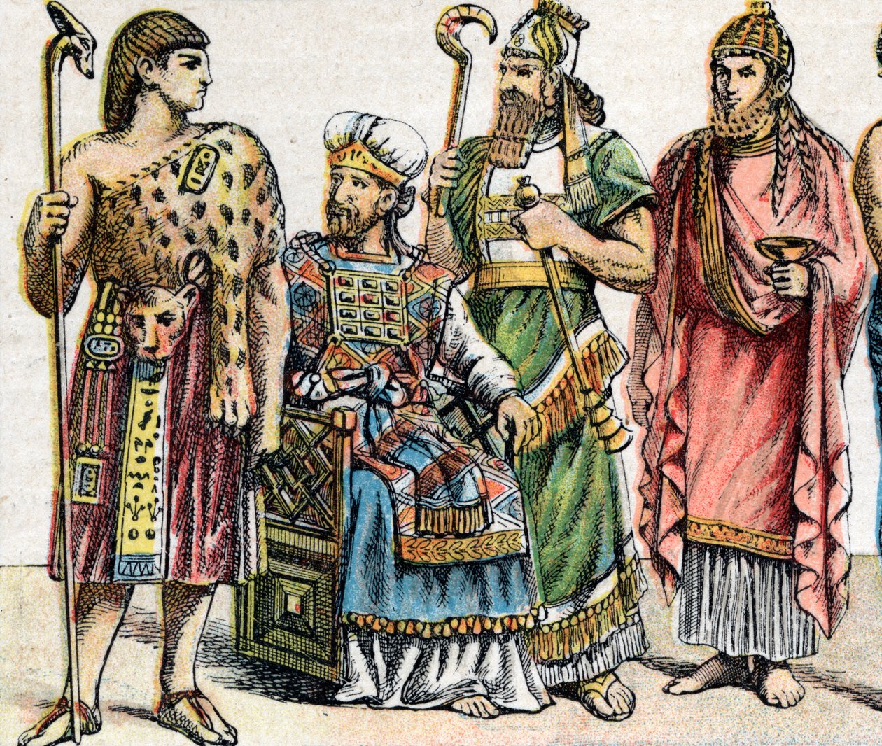 Costumes religieux dans les temps anciens (lithographie en couleur) - School French