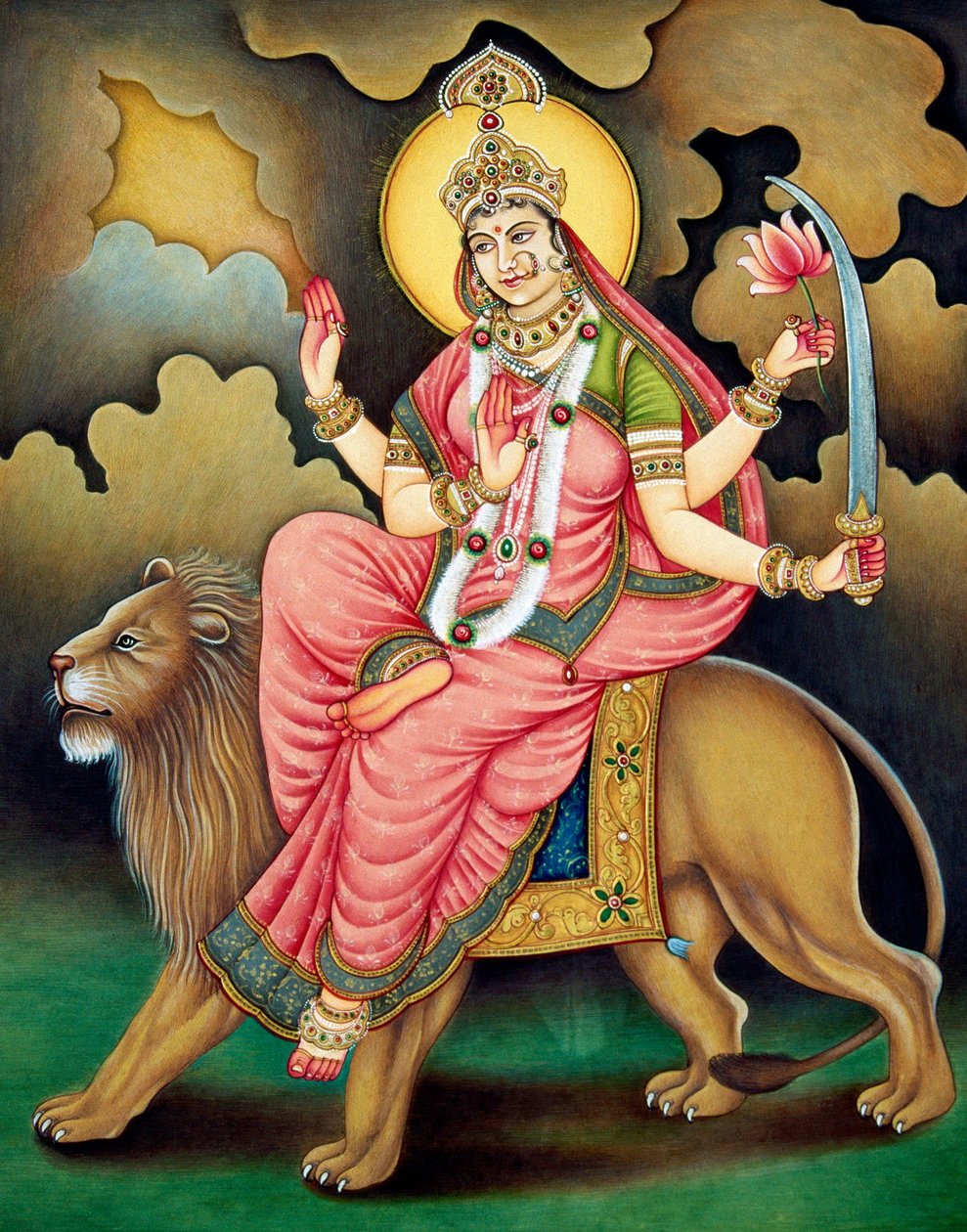 Déesse Durga, peinture miniature sur papier - School Indian