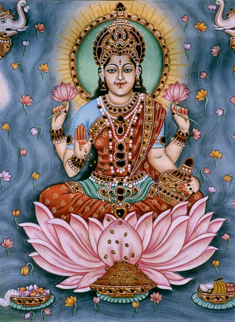 Peinture miniature de la déesse Lakshmi sur papier - School Indian