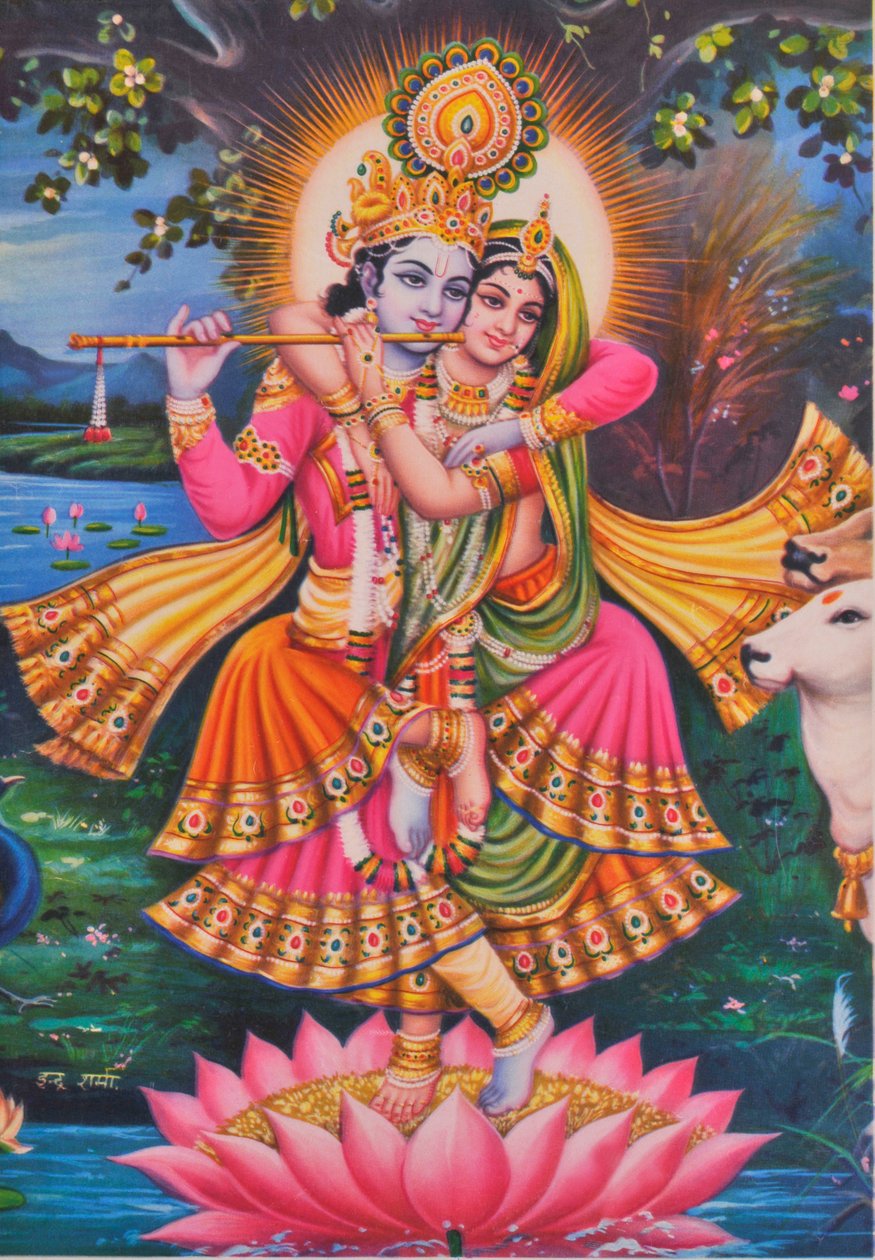Krishna et Radha (lithographie couleur) - School Indian