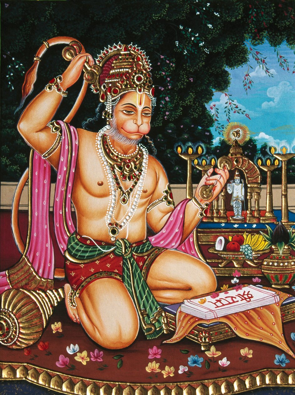 Miniature de Hanuman sur papier - School Indian