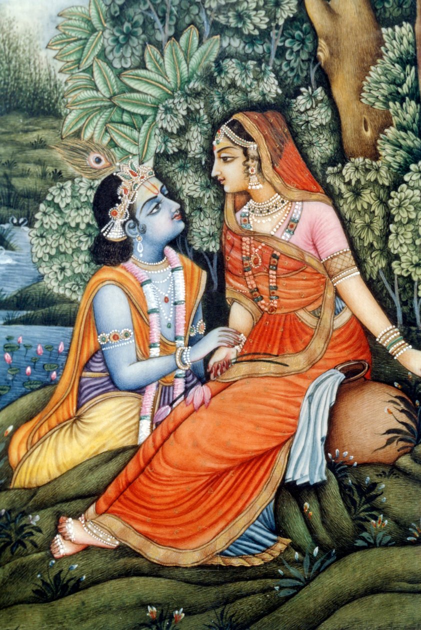 Peinture miniature de Radha Krishna, Inde - School Indian