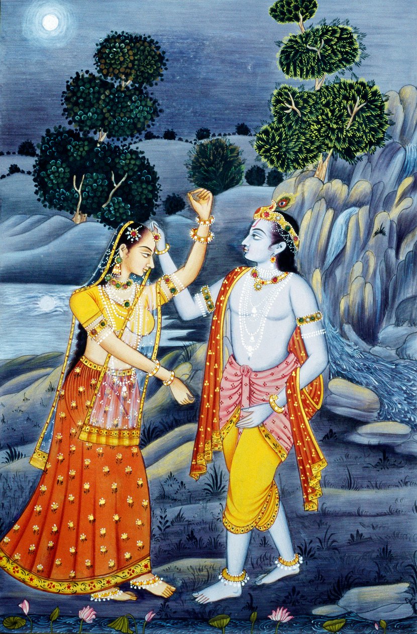 Peintures miniatures de Radha Krishna - School Indian