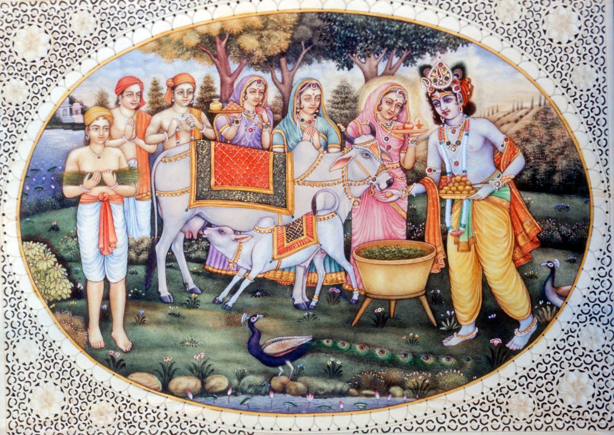 Peintures miniatures de Radha Krishna - School Indian