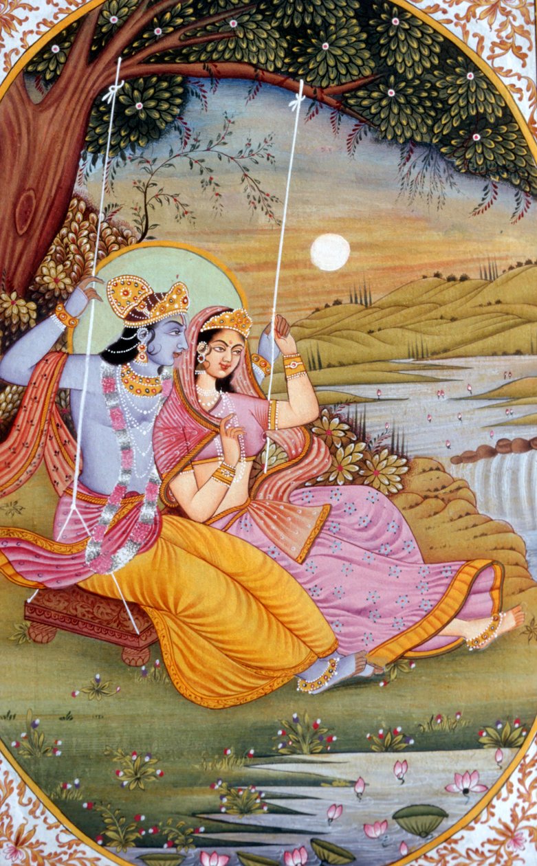 Peinture miniature de Radha Krishna, Inde - School Indian