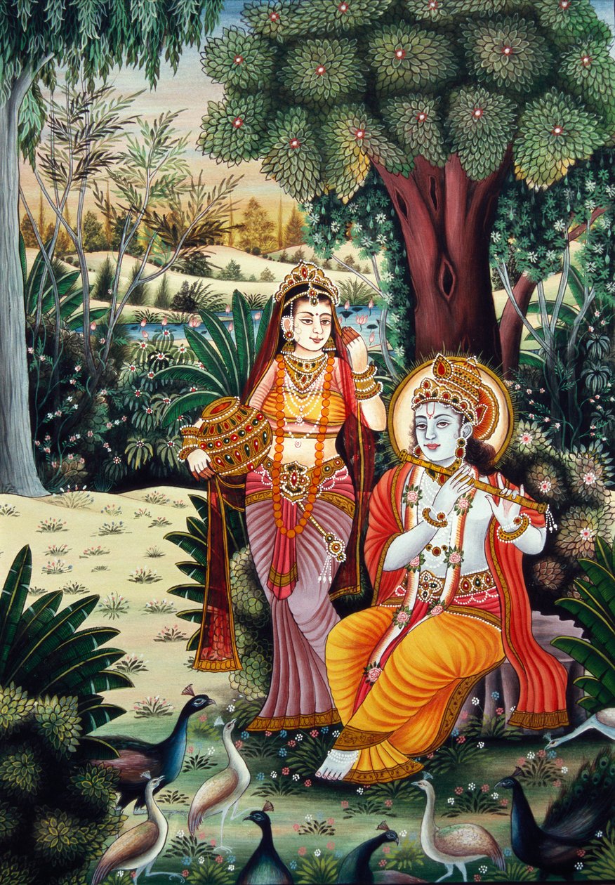 Miniature de Radha Krishna sur papier - School Indian