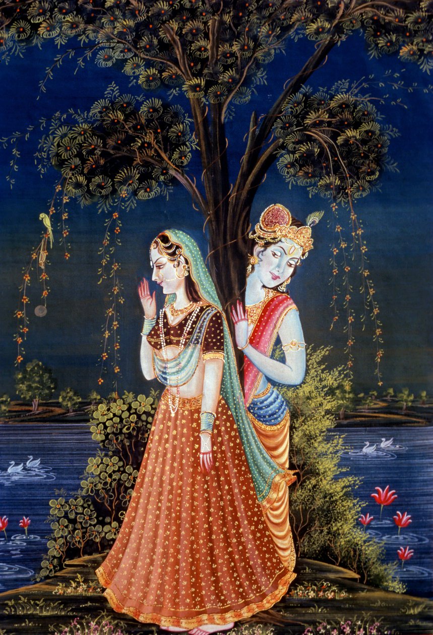 Peintures miniatures de Radha Krishna - School Indian