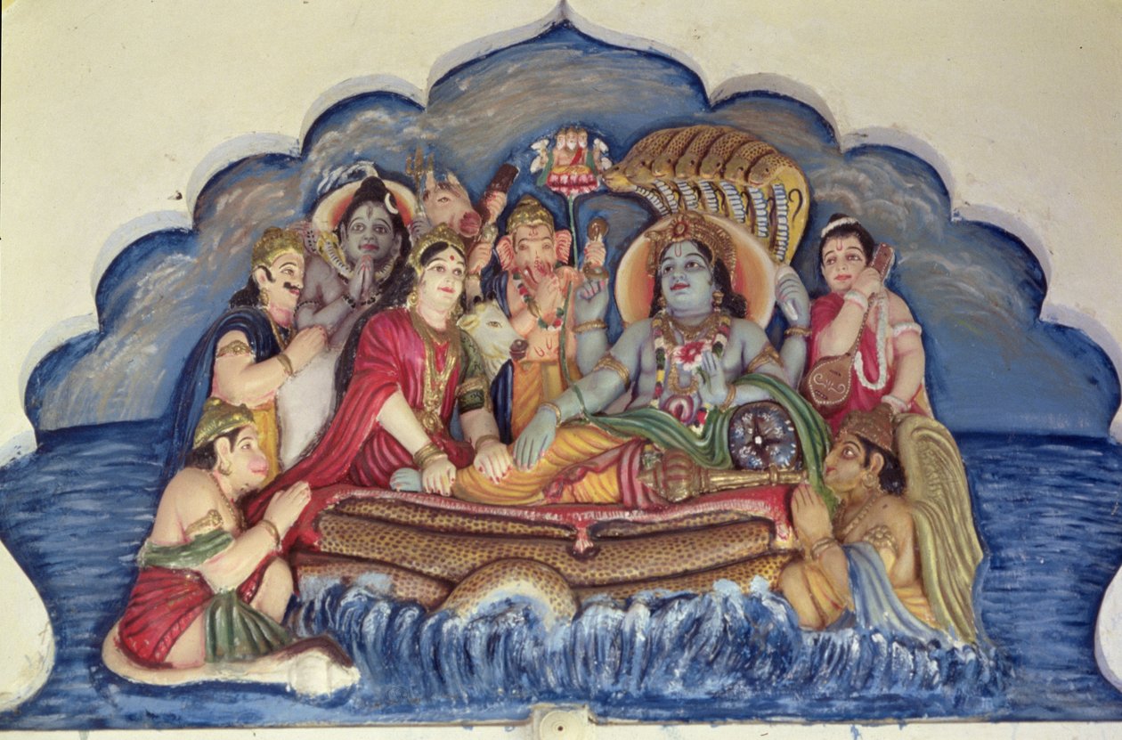 Vishnu Narayana, flottant sur Sheshanaga - School Indian