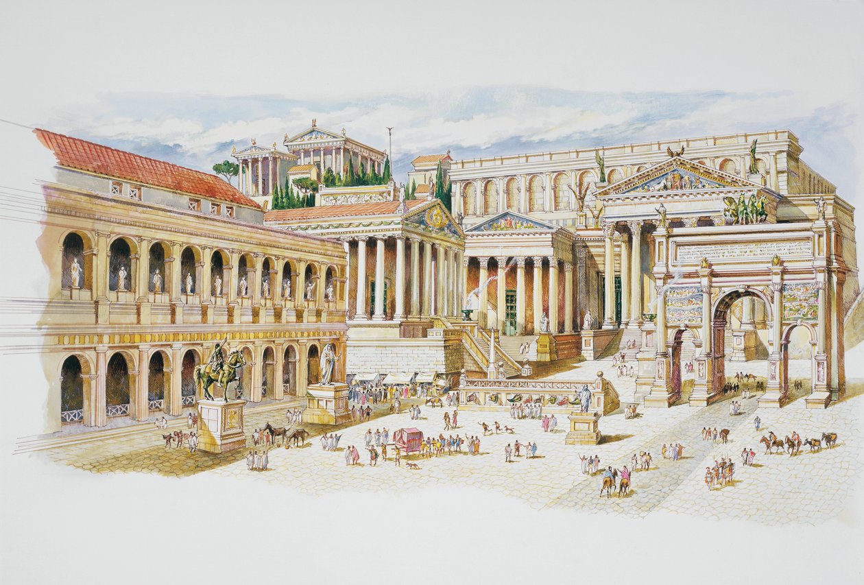 Forum romain (lithographie en couleur) - School Italian