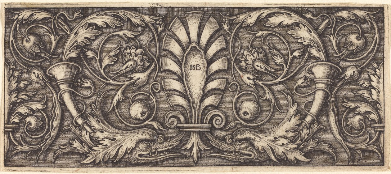 Ornement avec deux dauphins grotesques - Sebald Beham