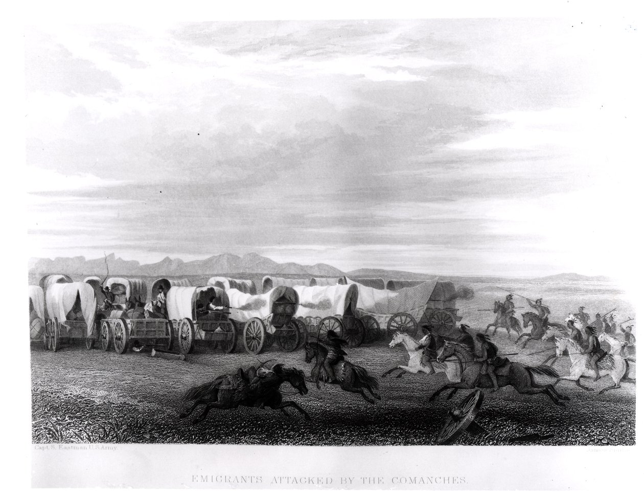 Émigrants attaqués par les Comanches, gravé par John Smith - Captain Seth Eastman