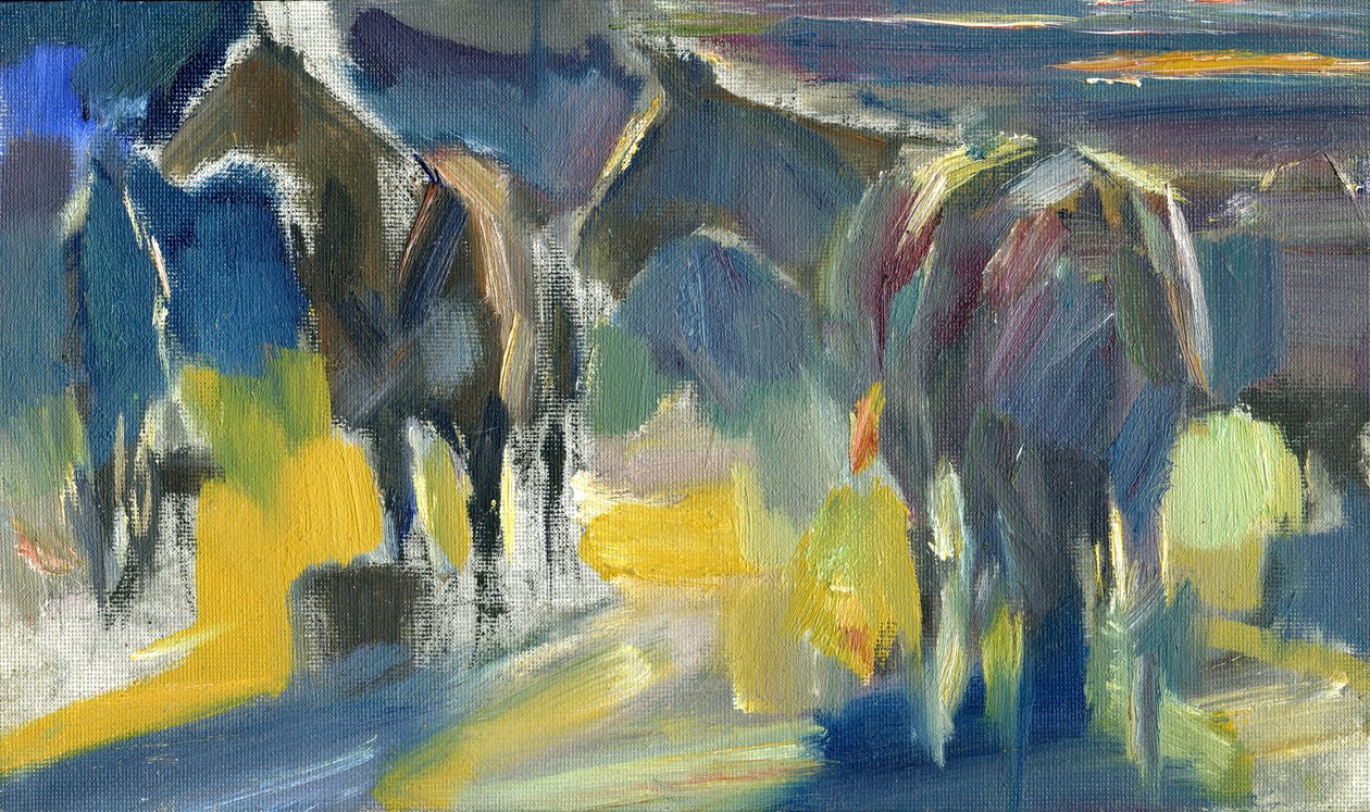 Deux chevaux, 2024 (huile sur carton) - Shaun Carey