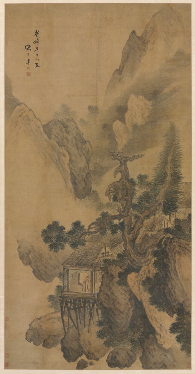 Retraite solitaire surplombant une vallée brumeuse - Sheng Maoye
