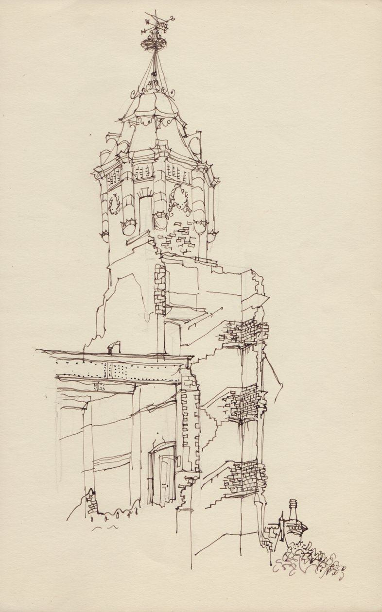 Tourelle de bâtiment en ruine, vers 1950 - Shirley Markham