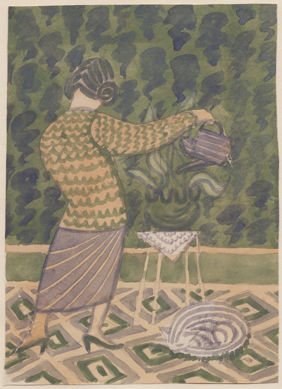 Femme arrosant des plantes, vers 1951 - Shirley Markham