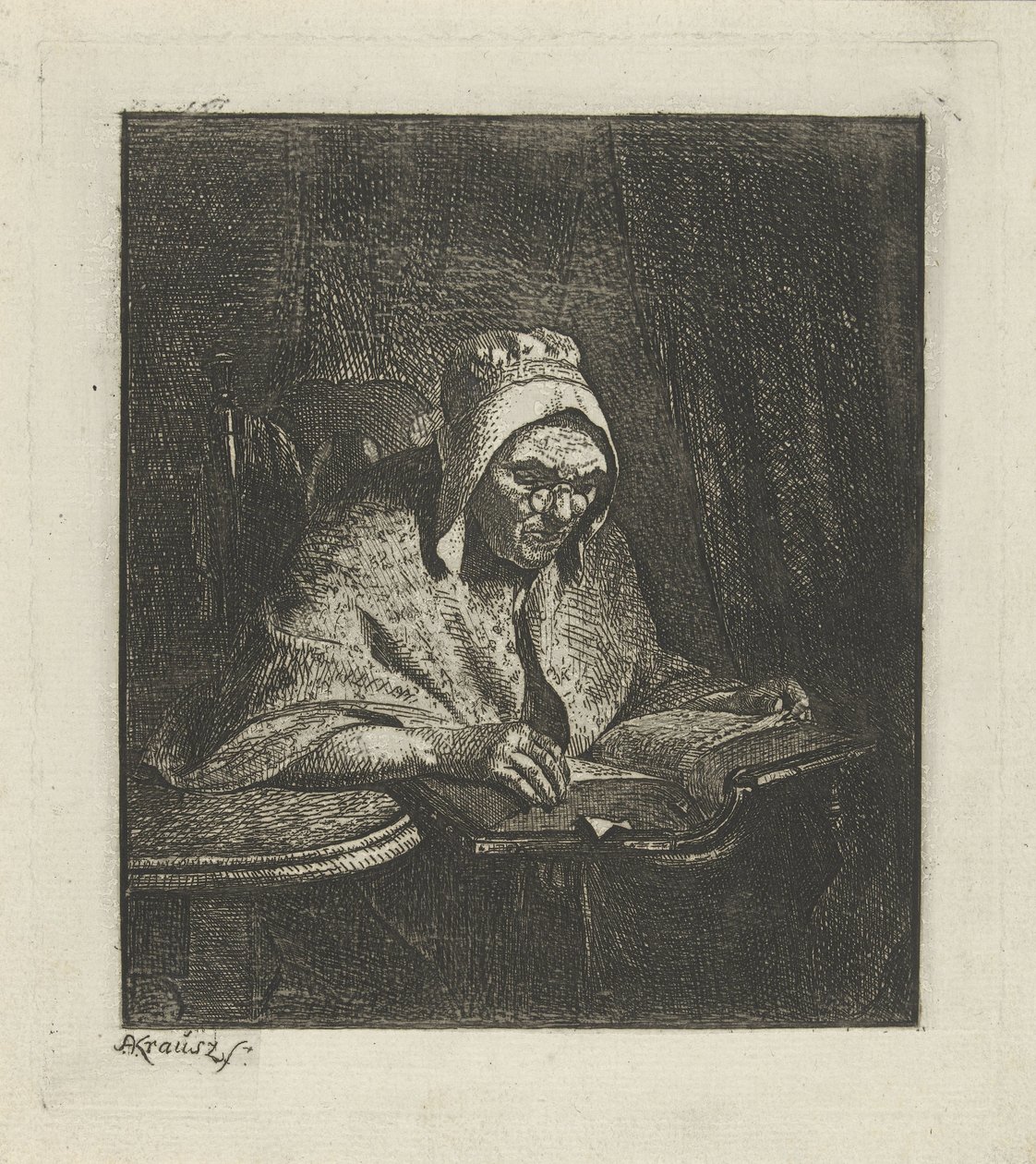 Vieille femme lisant - Simon Andreas Krausz