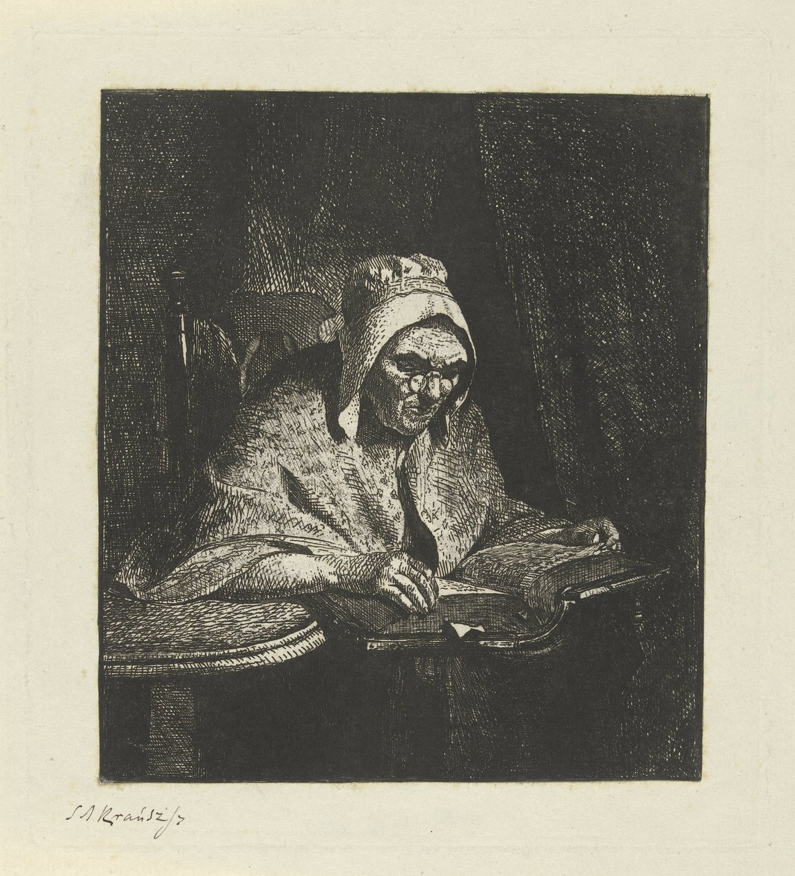 Vieille femme lisant - Simon Andreas Krausz