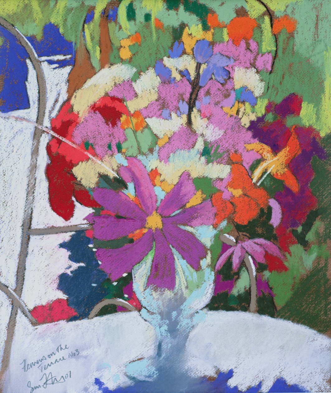 Fleurs sur la terrasse 3, 2001 (pastel) - Simon Fletcher
