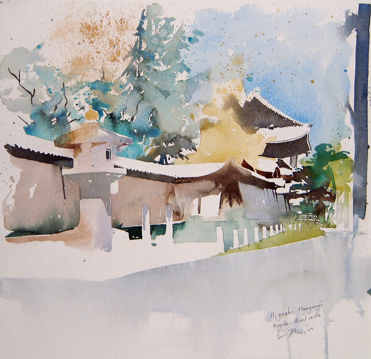 Higashi Honganji Kyoto, 2000 (aquarelle) - Simon Fletcher