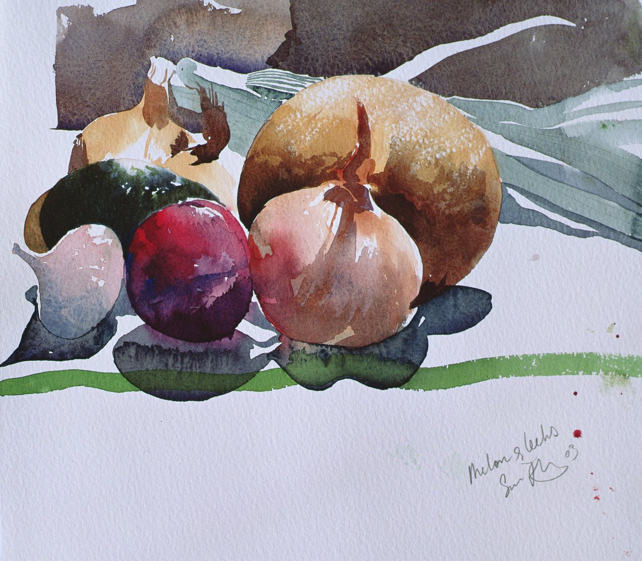 Melon et poireaux, 2003 (aquarelle) - Simon Fletcher