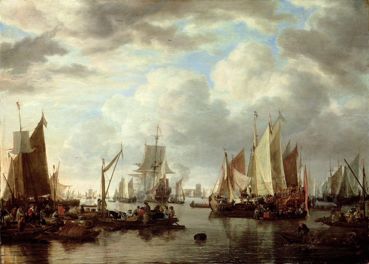 Navires devant Dordrecht - Simon de Vlieger