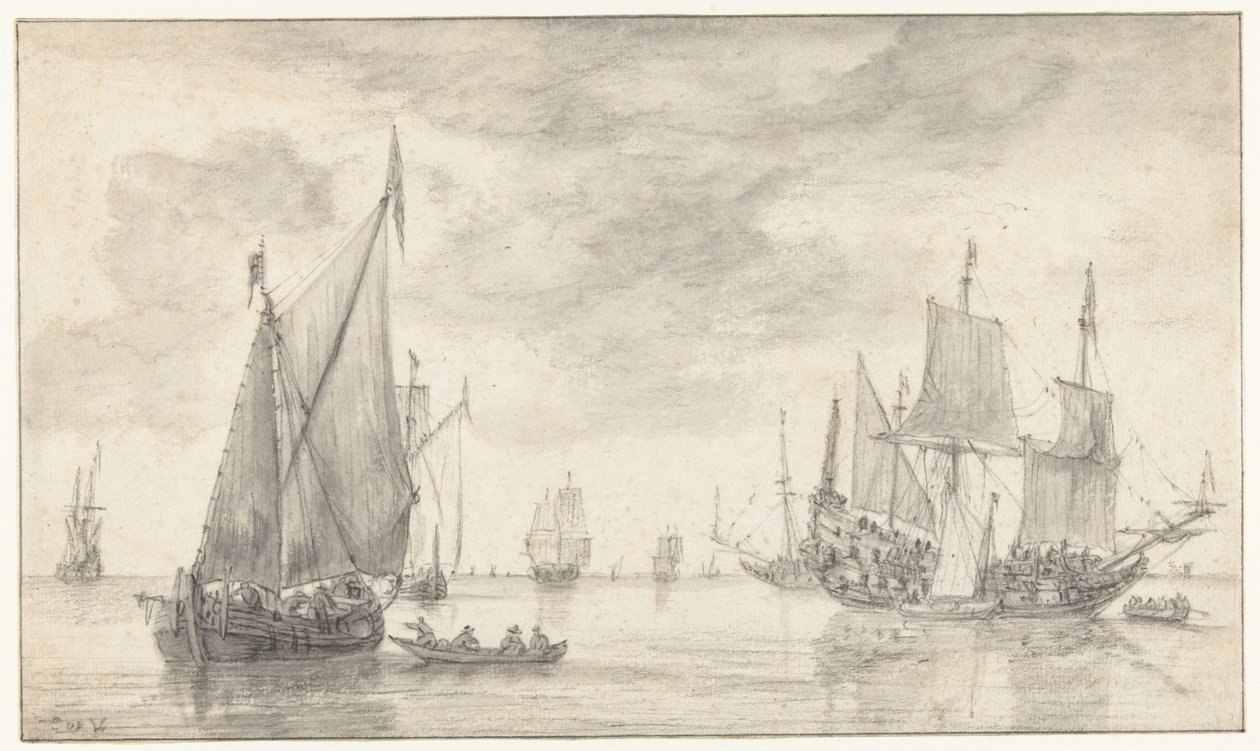 Paysage marin avec plusieurs navires - Simon de Vlieger