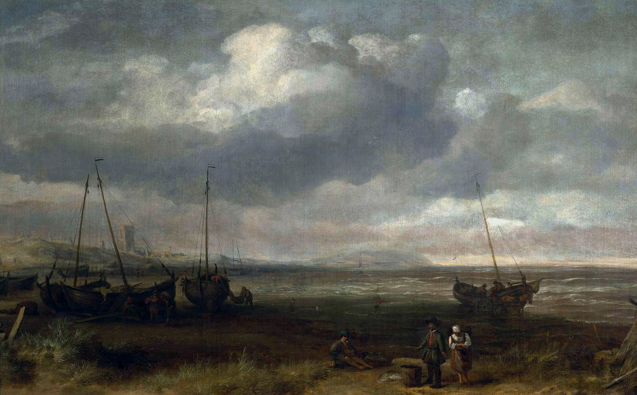Bord de mer à Scheveningen avec des bateaux de pêche - Simon de Vlieger