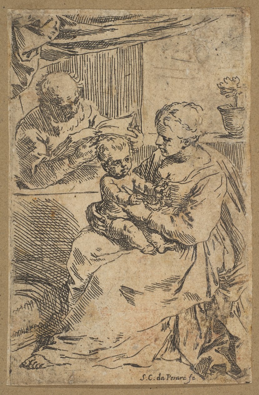 Sainte Famille avec un rosaire - Simone Cantarini