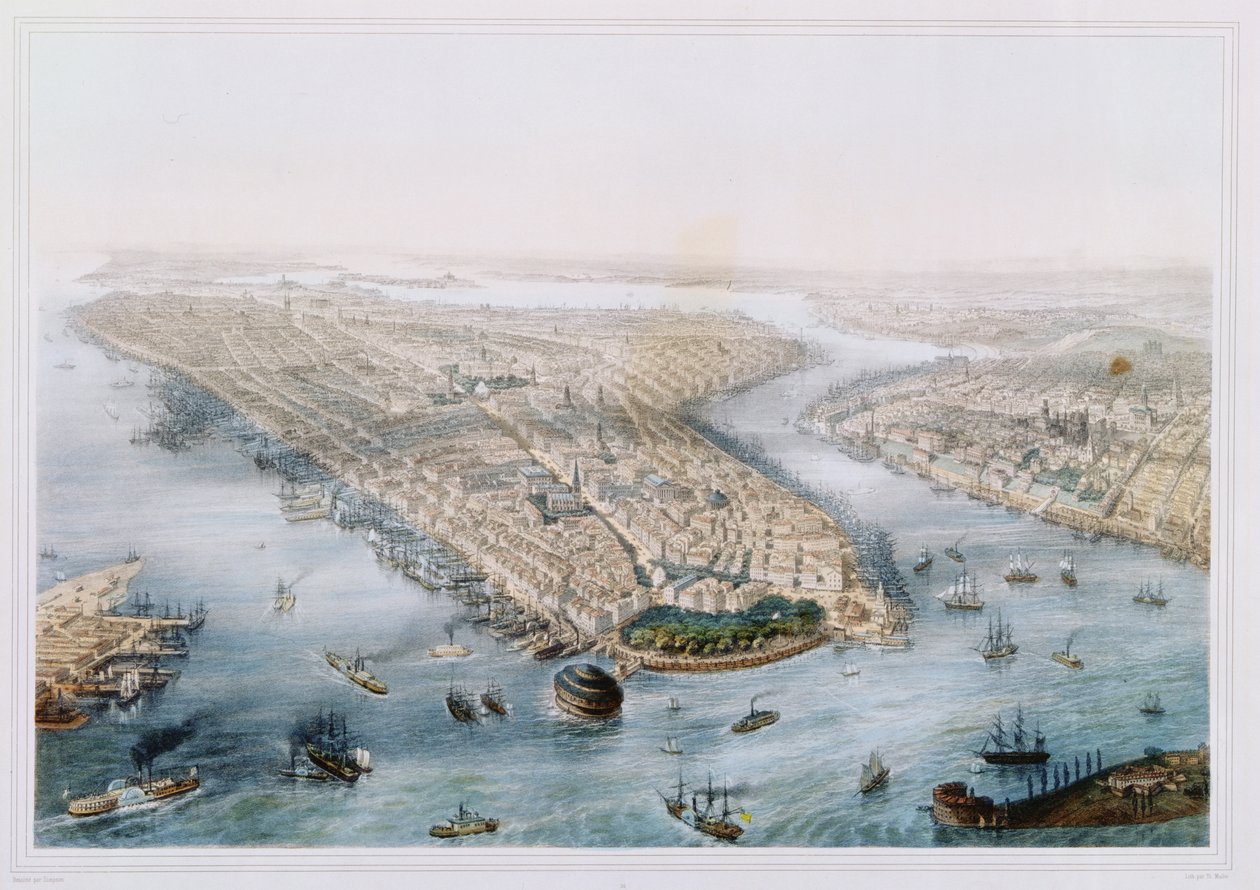 Vue aérienne de New York et Brooklyn, gravée par T.H. Muller, publiée par L. Turgis, Paris, vers 1850 - Simpson