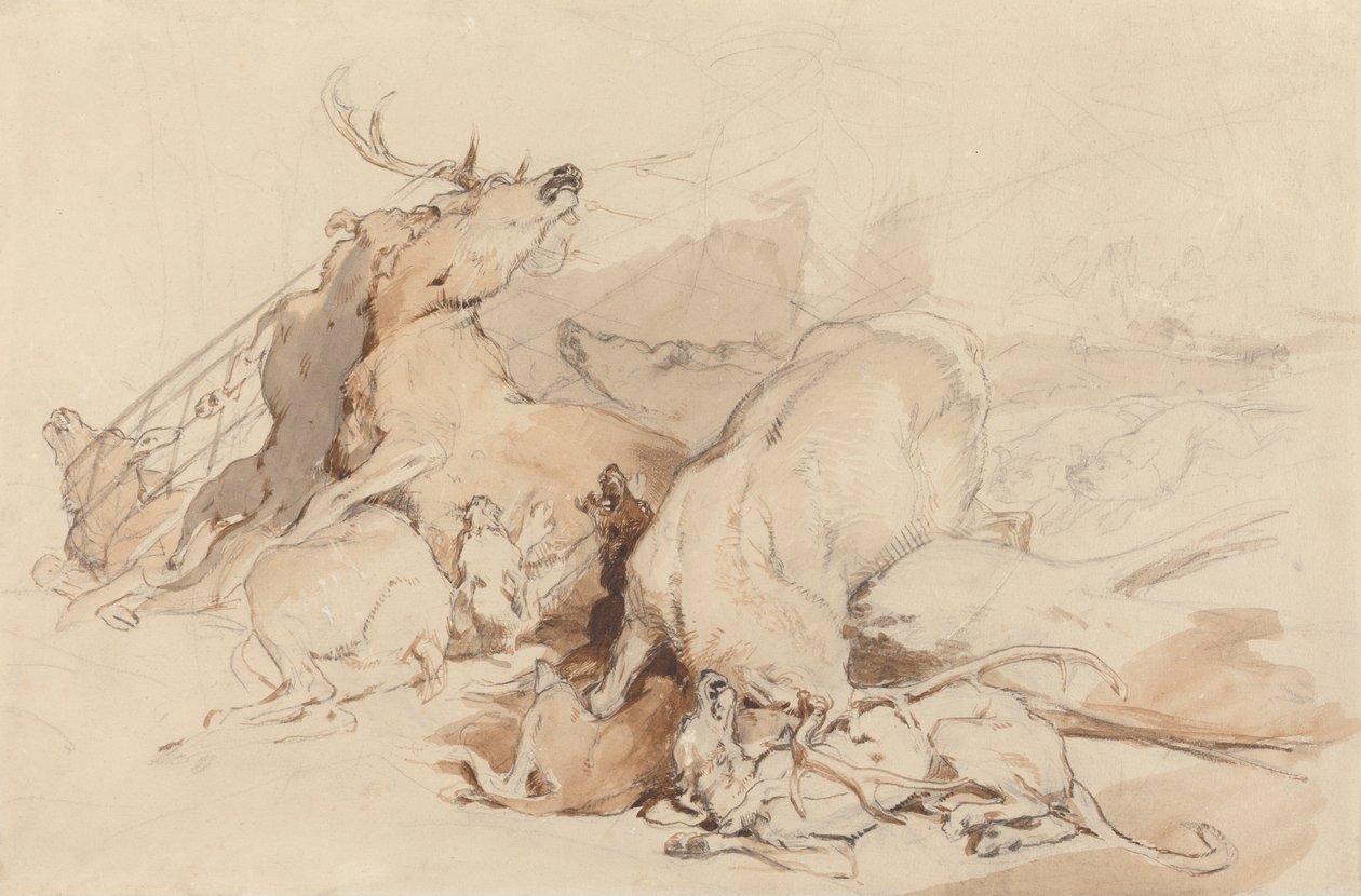 Chiens et chasseurs attaquant un cerf - Sir Edwin Henry Landseer