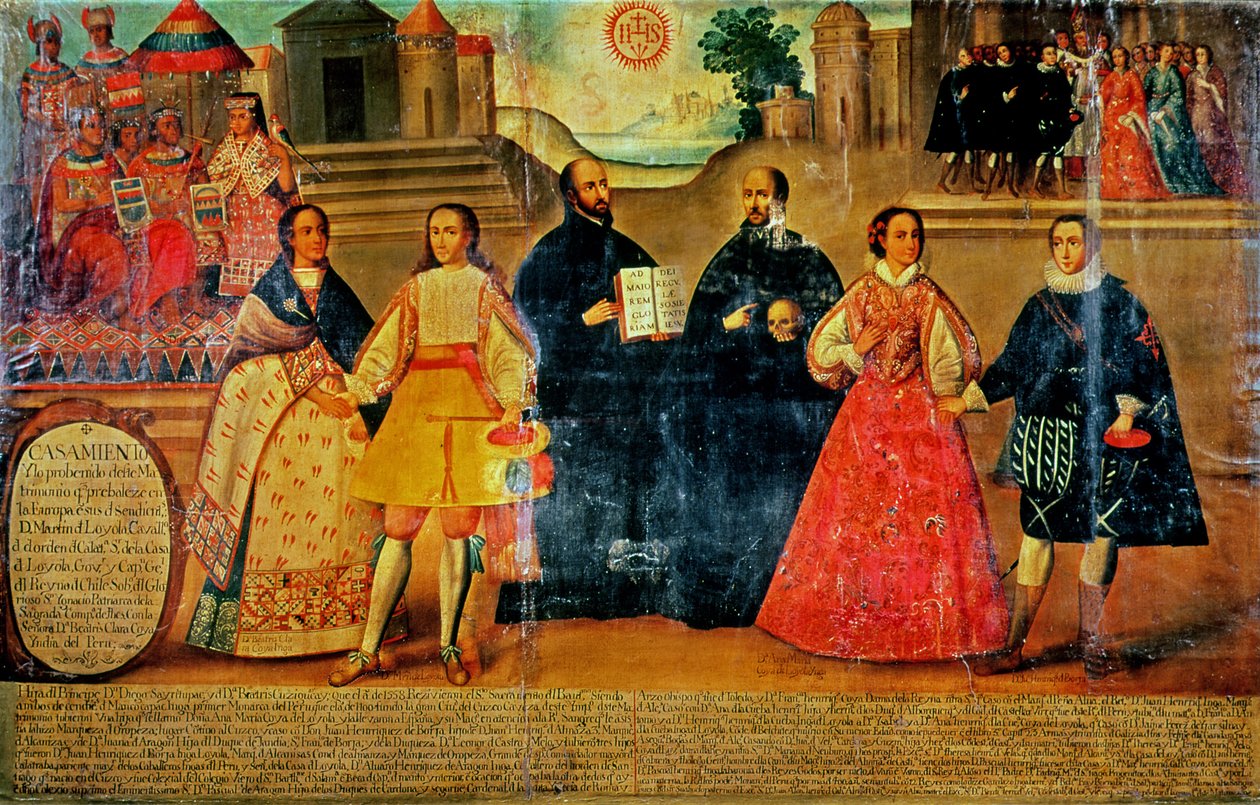 Double mariage entre deux femmes incas et deux Espagnols en 1558, vers 1750 - Spanish School
