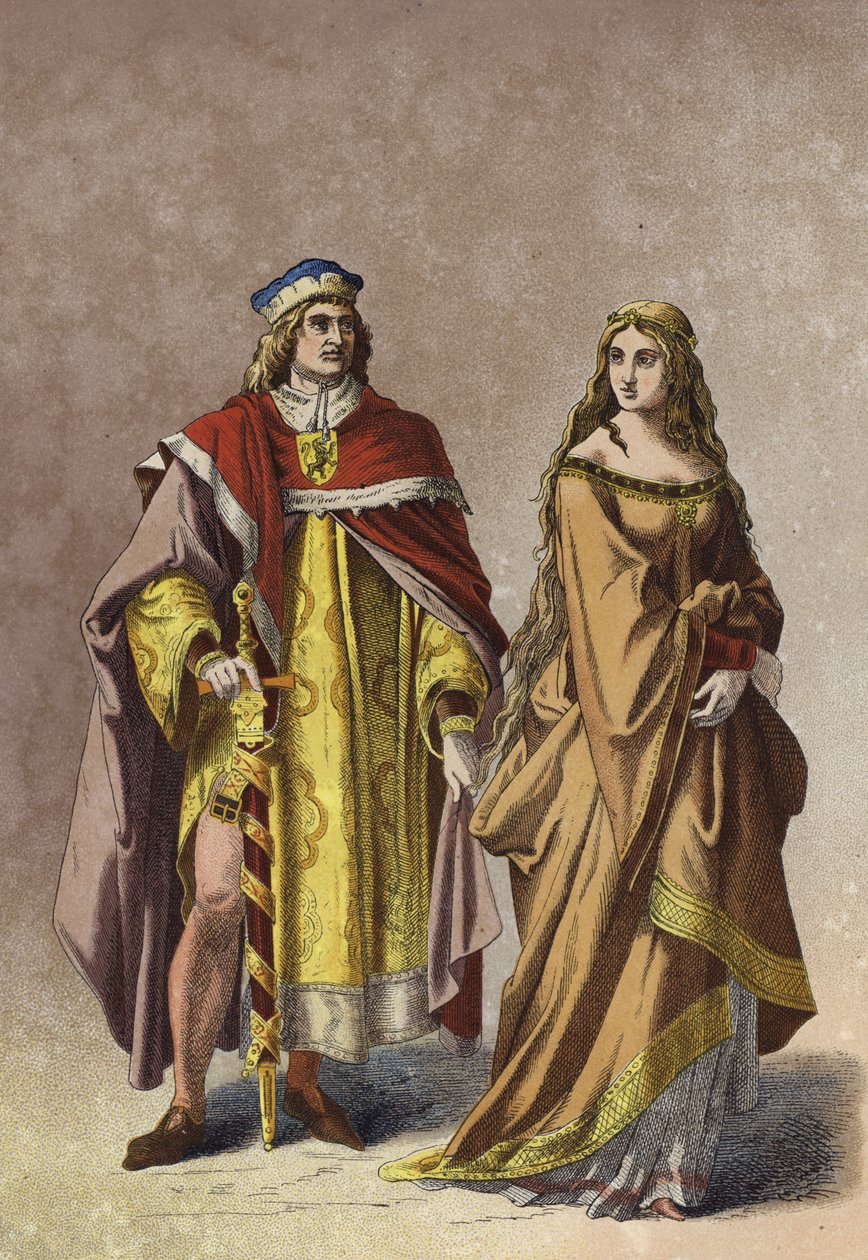 Dame et gentilhomme nobles européens, 14ème siècle - Spanish School