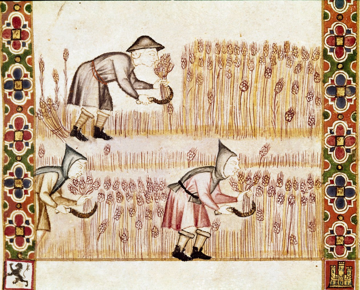 Le paysan moissonne le blé (détail) - Spanish School