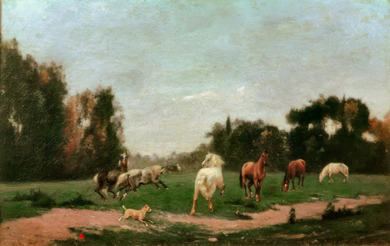 Chevaux gambadant dans la prairie - Stanislas Lepine