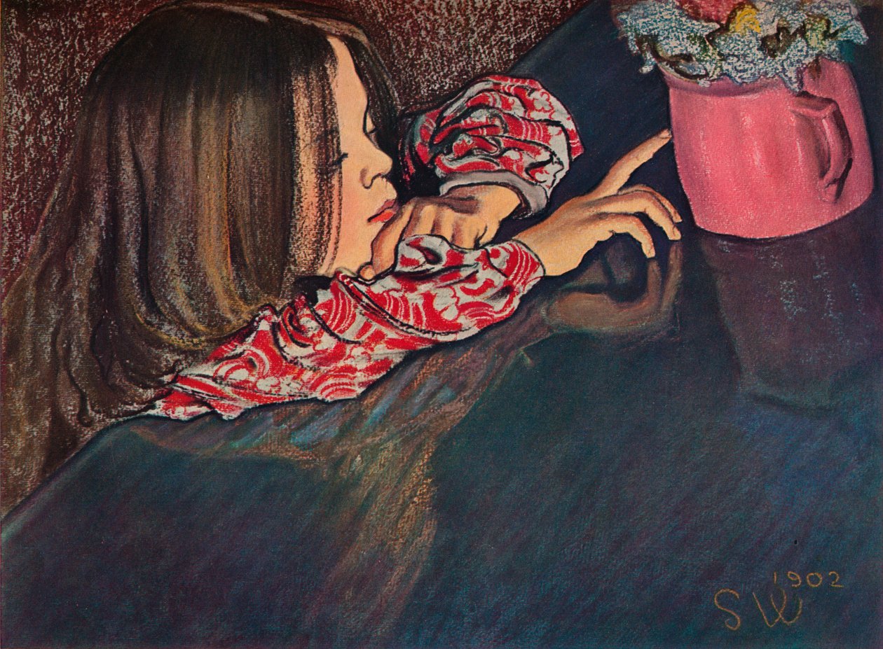 Fille regardant un vase de fleurs, 1902 - Stanislaw Wyspianski